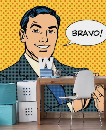 retro zakenman klappen handen en zegt bravo behang retro zakenman klappen handen en zegt bravo behang