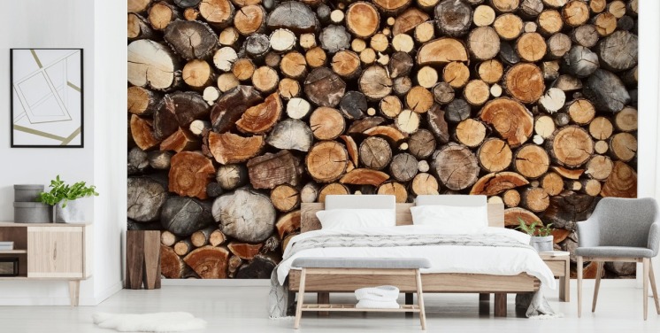 mural de papel de parede de madeira marrom chamado Pile of Fire Wood para empresas 