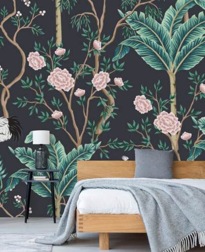 dark floral and bird chinoiserie wallpaper dark floral and bird chinoiserie wallpaper