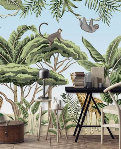 vintage illustrasjon av løve, giraff, elefant i jungelen tapet vintage illustrasjon av løve, giraff, elefant i jungelen tapet