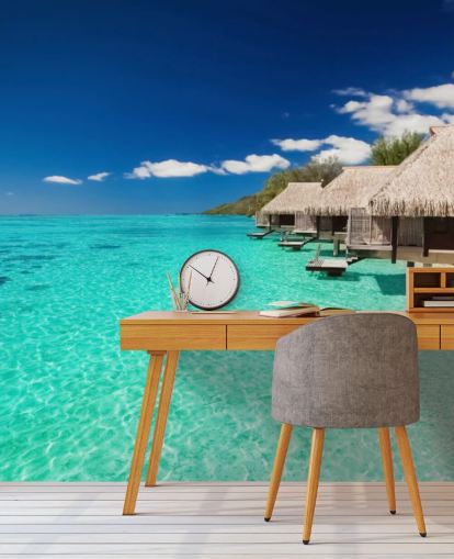 blå tropisk strand tapet väggmålning kallad Ocean View Villas för hem, kontor och företag blå tropisk strand tapet väggmålning kallad Ocean View Villas för hem, kontor och företag