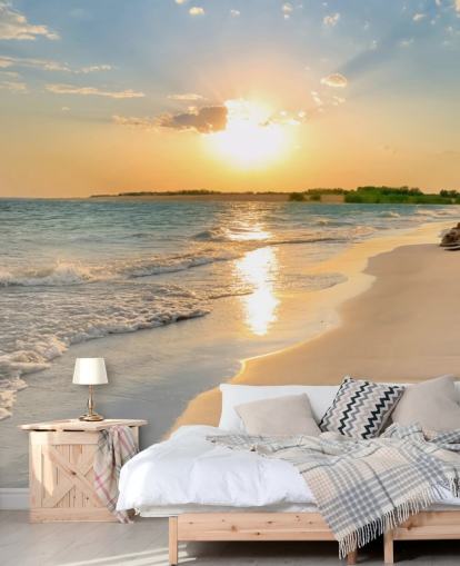 carta da parati murale blu e arancione sulla spiaggia chiamata Tranquil Beach Sunset per uffici carta da parati murale blu e arancione sulla spiaggia chiamata Tranquil Beach Sunset per uffici