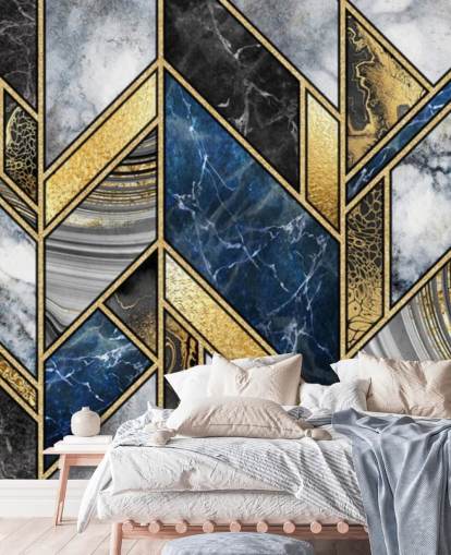 blå, grå og gull art deco veggmaleri blå, grå og gull art deco veggmaleri