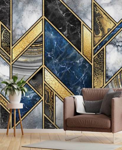 sininen, harmaa ja kulta art deco -seinämaalaus sininen, harmaa ja kulta art deco -seinämaalaus