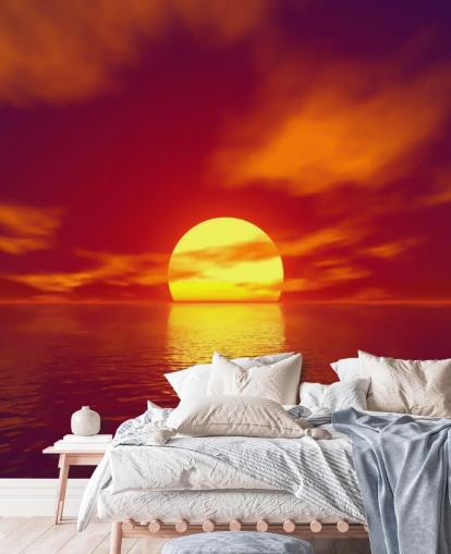 mural de papel de parede vermelho ao pôr do sol chamado Red Sunset para banheiros, quartos e salas de estar mural de papel de parede vermelho ao pôr do sol chamado Red Sunset para banheiros, quartos e salas de estar