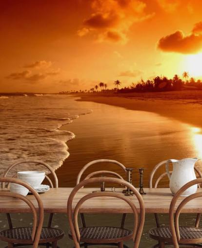 Orange Sonnenuntergang am tropischen Strand Wallpaper Orange Sonnenuntergang am tropischen Strand Wallpaper