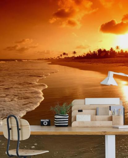 Orange Solnedgang på tropisk strand tapet Orange Solnedgang på tropisk strand tapet