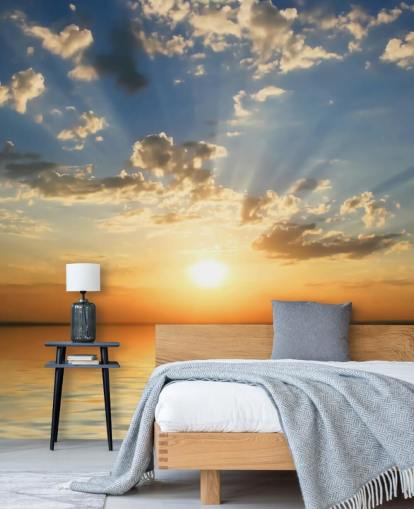 Blauw en oranje uitzicht op zee zonsondergang behang Blauw en oranje uitzicht op zee zonsondergang behang