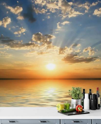 Blå och orange havsutsikt Sunset Bakgrund Blå och orange havsutsikt Sunset Bakgrund