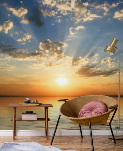 Blå og Orange Havutsikt Sunset Bakgrunn Blå og Orange Havutsikt Sunset Bakgrunn