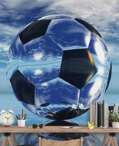 blå barnfotboll tapetväggmålning som heter Aqua Football för barnens sovrum och lekrum blå barnfotboll tapetväggmålning som heter Aqua Football för barnens sovrum och lekrum