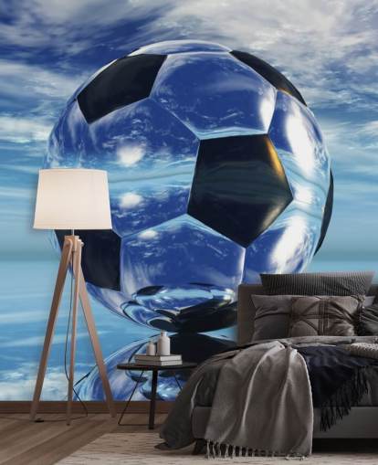 carta da parati murale blu con calcio per bambini chiamato Aqua Football per camere da letto e sale giochi per bambini carta da parati murale blu con calcio per bambini chiamato Aqua Football per camere da letto e sale giochi per bambini