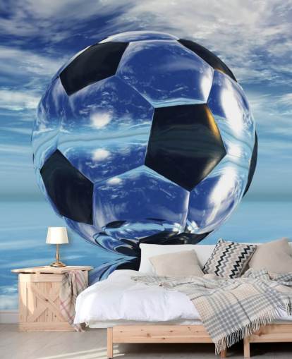 mural azul de papel de parede de futebol infantil chamado Aqua Football para quartos infantis e salas de jogos mural azul de papel de parede de futebol infantil chamado Aqua Football para quartos infantis e salas de jogos