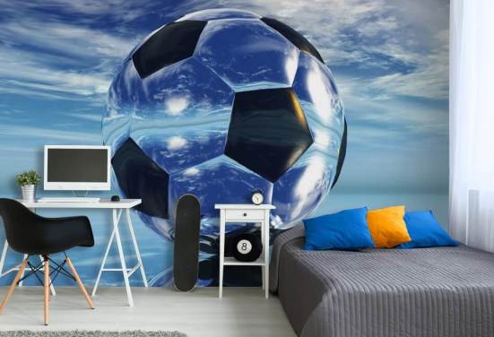 blue kids football wallpaper mural called Aqua Football for kids bedrooms and playrooms