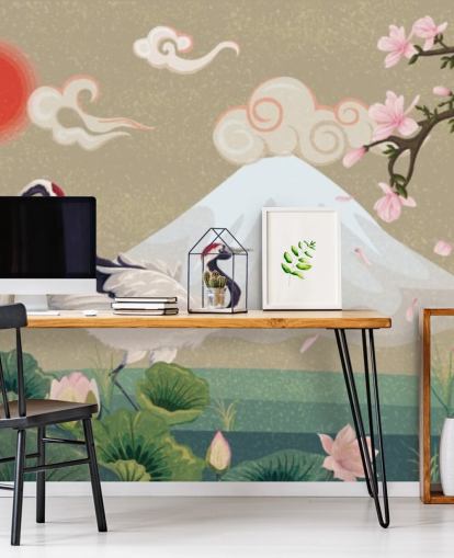 japanese cranes with mount fuji in background wallpaper japanese cranes with mount fuji in background wallpaper