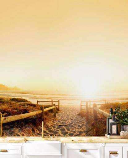 Kultainen auringonlasku rannalla seinämaalaus Kultainen auringonlasku rannalla seinämaalaus