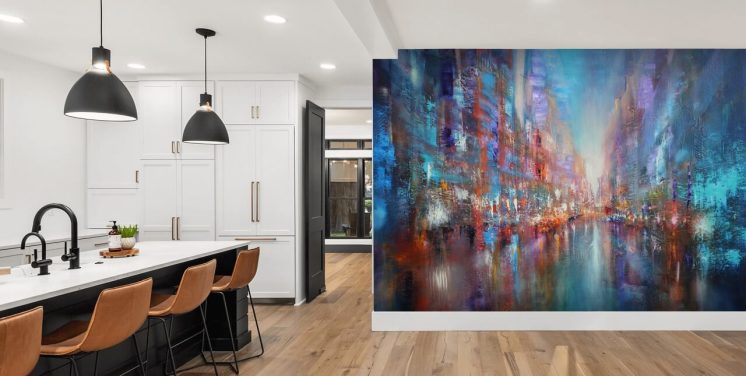 colourful abstract art of a city wallpaper