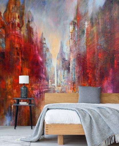 papel de parede da cidade pintado abstrato vermelho, laranja e rosa papel de parede da cidade pintado abstrato vermelho, laranja e rosa