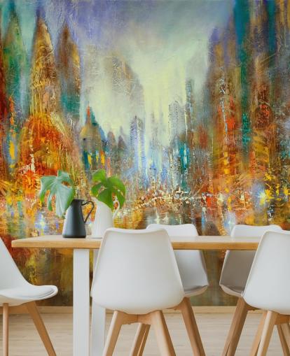 gyllene och orange abstrakt konst av en stad tapeter gyllene och orange abstrakt konst av en stad tapeter