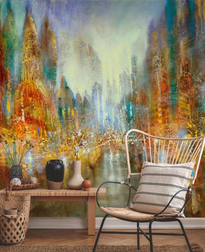 golden and orange abstract art of a city wallpaper golden and orange abstract art of a city wallpaper