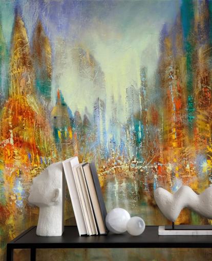 golden and orange abstract art of a city wallpaper golden and orange abstract art of a city wallpaper