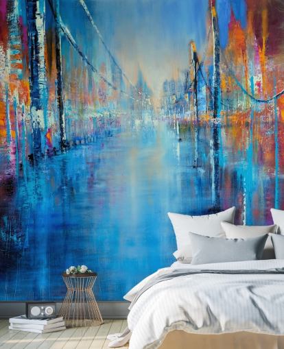 blå og oransje abstrakt kunst av veien tapet blå og oransje abstrakt kunst av veien tapet