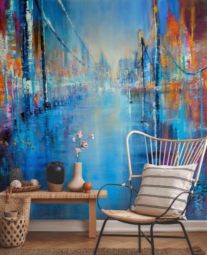 art abstrait bleu et orange de papier peint de la route art abstrait bleu et orange de papier peint de la route