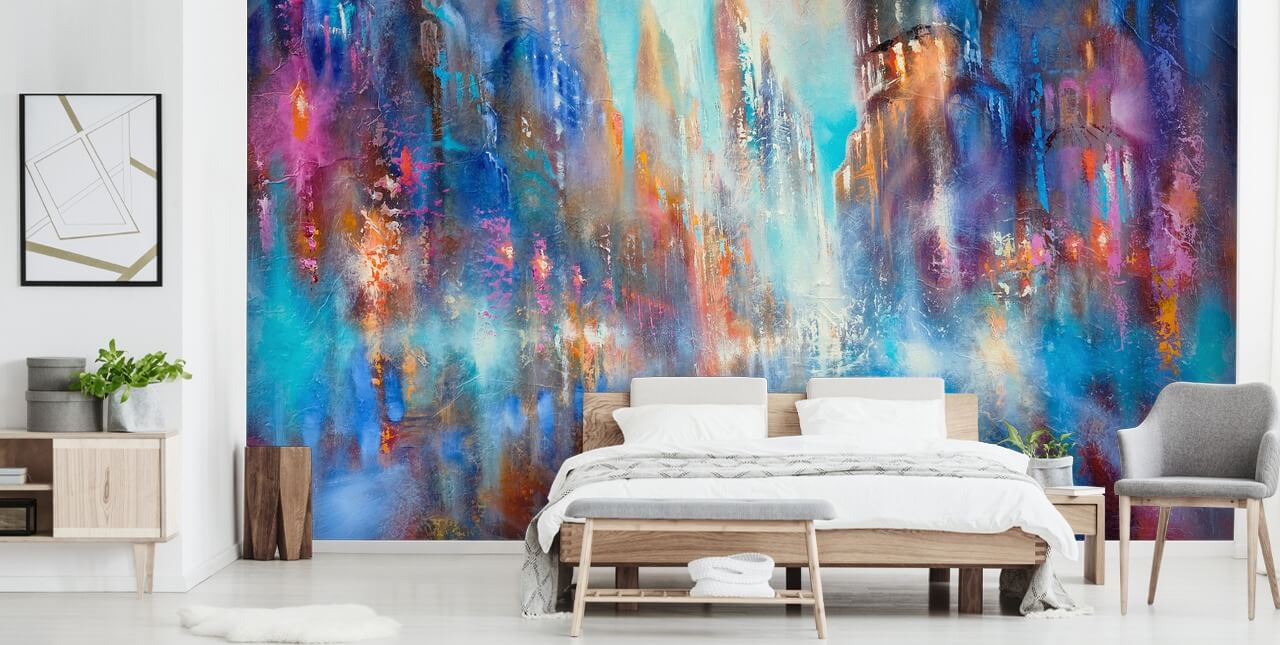 abstract colourful city street wall mural