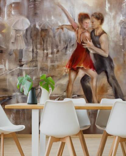 romantic abstract painting of dancers in rain with walkers passing by wallpaper romantic abstract painting of dancers in rain with walkers passing by wallpaper