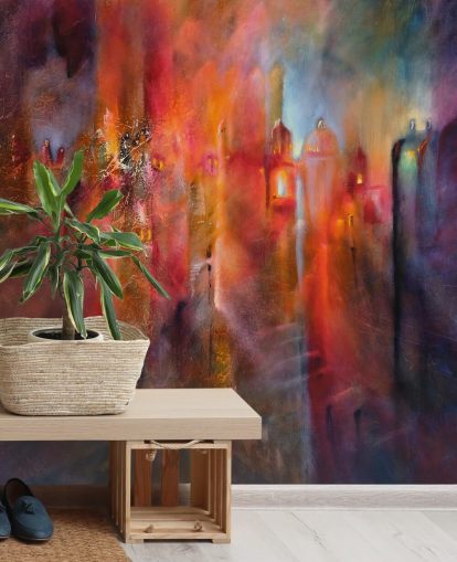 papel pintado de ciudad brumosa rosa, rojo y morado papel pintado de ciudad brumosa rosa, rojo y morado