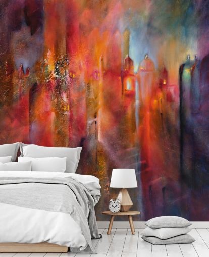 papier peint ville brumeuse rose, rouge et violet papier peint ville brumeuse rose, rouge et violet