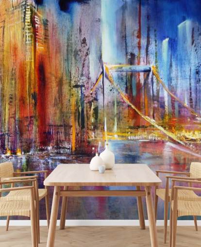 abstract and colourful painting of a city wall mural abstract and colourful painting of a city wall mural