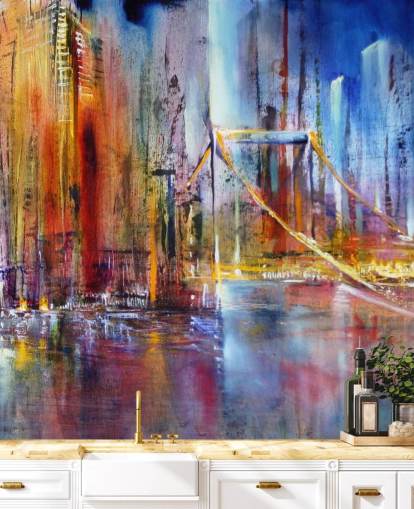abstract and colourful painting of a city wall mural abstract and colourful painting of a city wall mural
