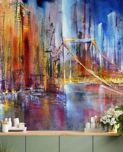 abstract and colourful painting of a city wall mural abstract and colourful painting of a city wall mural