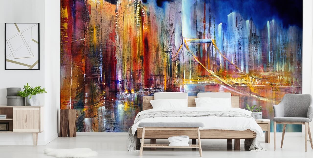 abstract and colourful painting of a city wall mural abstract and colourful painting of a city wall mural