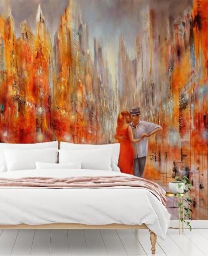 orange and red painting of dancers in the city wallpaper orange and red painting of dancers in the city wallpaper