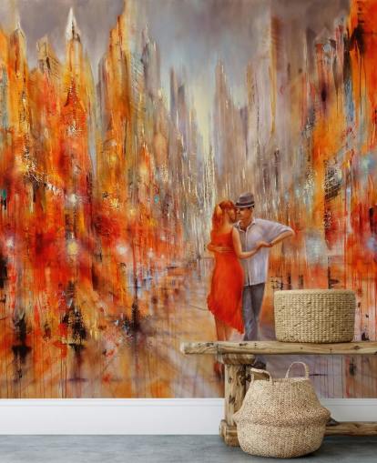 orange and red painting of dancers in the city wallpaper orange and red painting of dancers in the city wallpaper