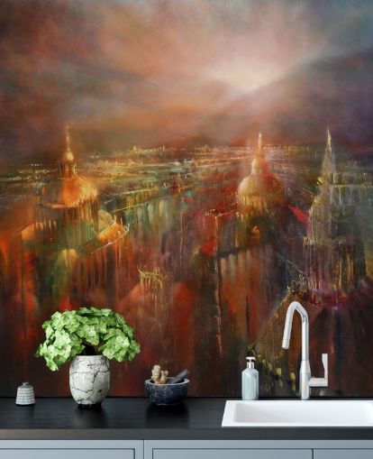 abstract painting of a city in deep colours wallpaper abstract painting of a city in deep colours wallpaper