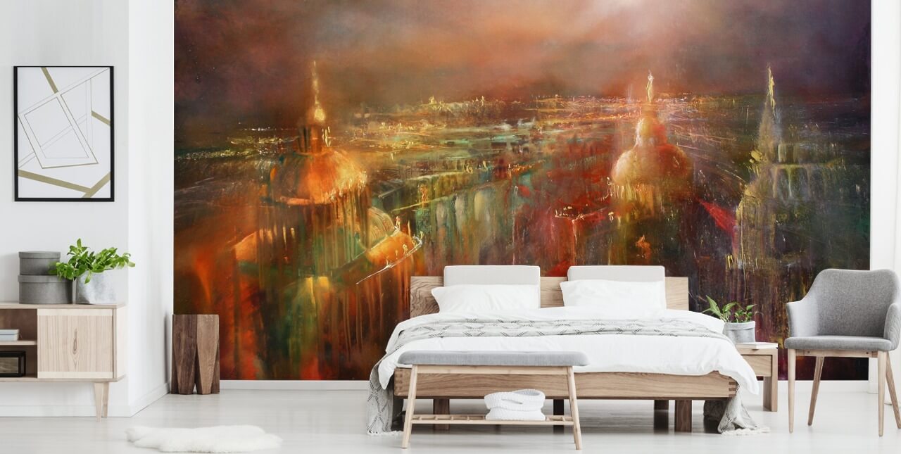 peinture abstraite d'une ville aux couleurs profondes papier peint peinture abstraite d'une ville aux couleurs profondes papier peint