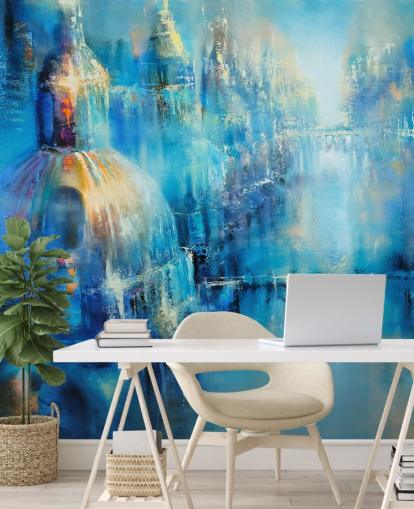 blue abstract painting of a city wallpaper blue abstract painting of a city wallpaper
