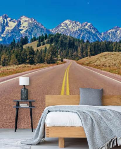 keltainen vuorattu tie sininen vuorijono tapetti keltainen vuorattu tie sininen vuorijono tapetti