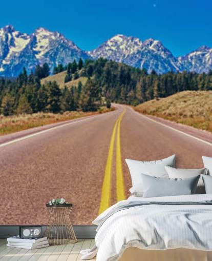 yellow lined road to blue mountain range wallpaper yellow lined road to blue mountain range wallpaper