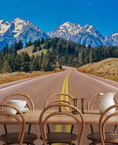 yellow lined road to blue mountain range wallpaper yellow lined road to blue mountain range wallpaper