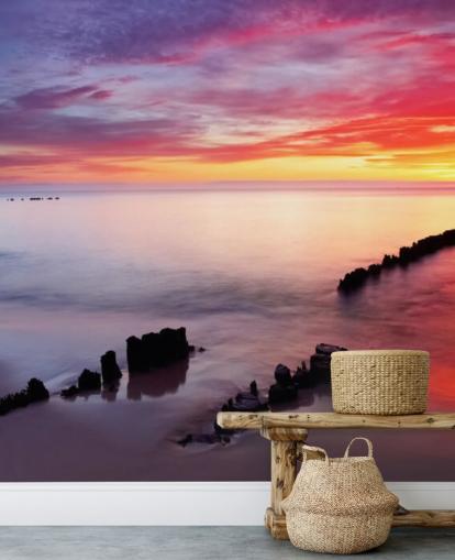 Rosa og lilla Sunset Beach i Polen Bakgrunn Rosa og lilla Sunset Beach i Polen Bakgrunn