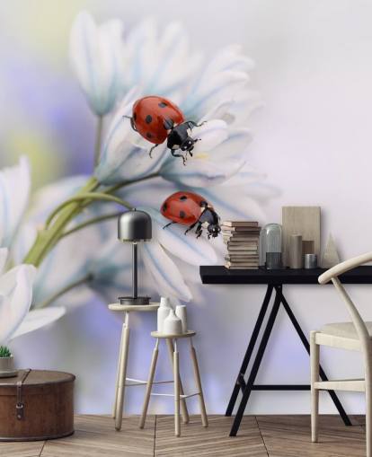 Décoration murale coccinelles sur fleurs blanches Décoration murale coccinelles sur fleurs blanches