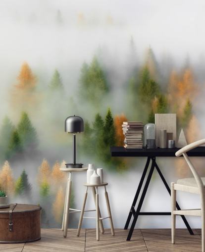 Misty Autumn Forest Wall Mural Misty Autumn Forest Wall Mural