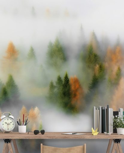Decorazione murale con foresta nebbiosa autunnale Decorazione murale con foresta nebbiosa autunnale