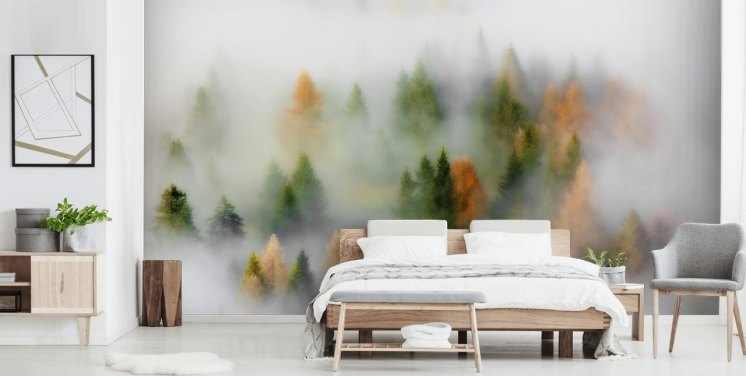 Misty höst skog väggmålning