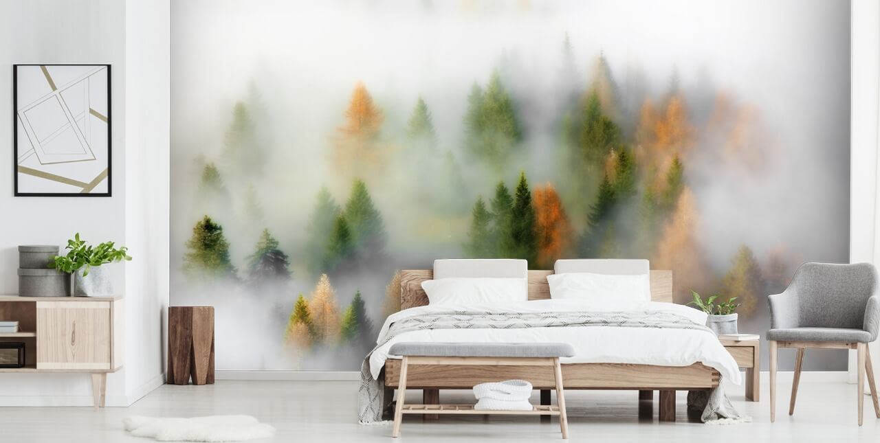 Misty höst skog väggmålning