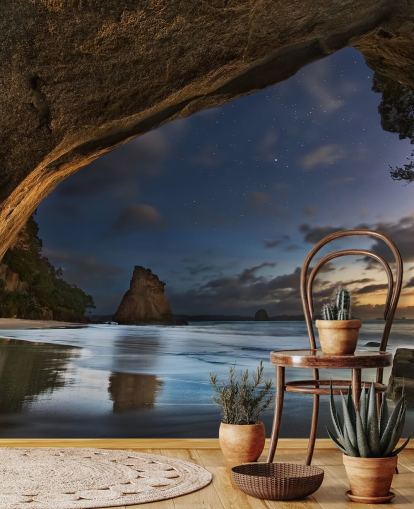 strandgezicht behangmuurschildering genaamd Cathedral Cove voor woonkamers, slaapkamers en kantoren aan huis strandgezicht behangmuurschildering genaamd Cathedral Cove voor woonkamers, slaapkamers en kantoren aan huis